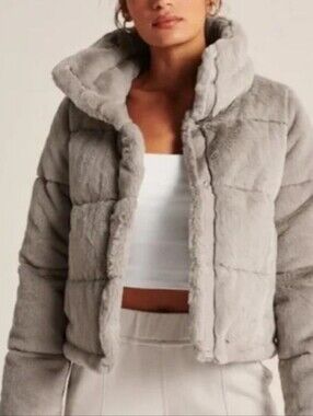 Abercrombie & Fitch Plush Mini PufferJacket - Light Grey/Stone